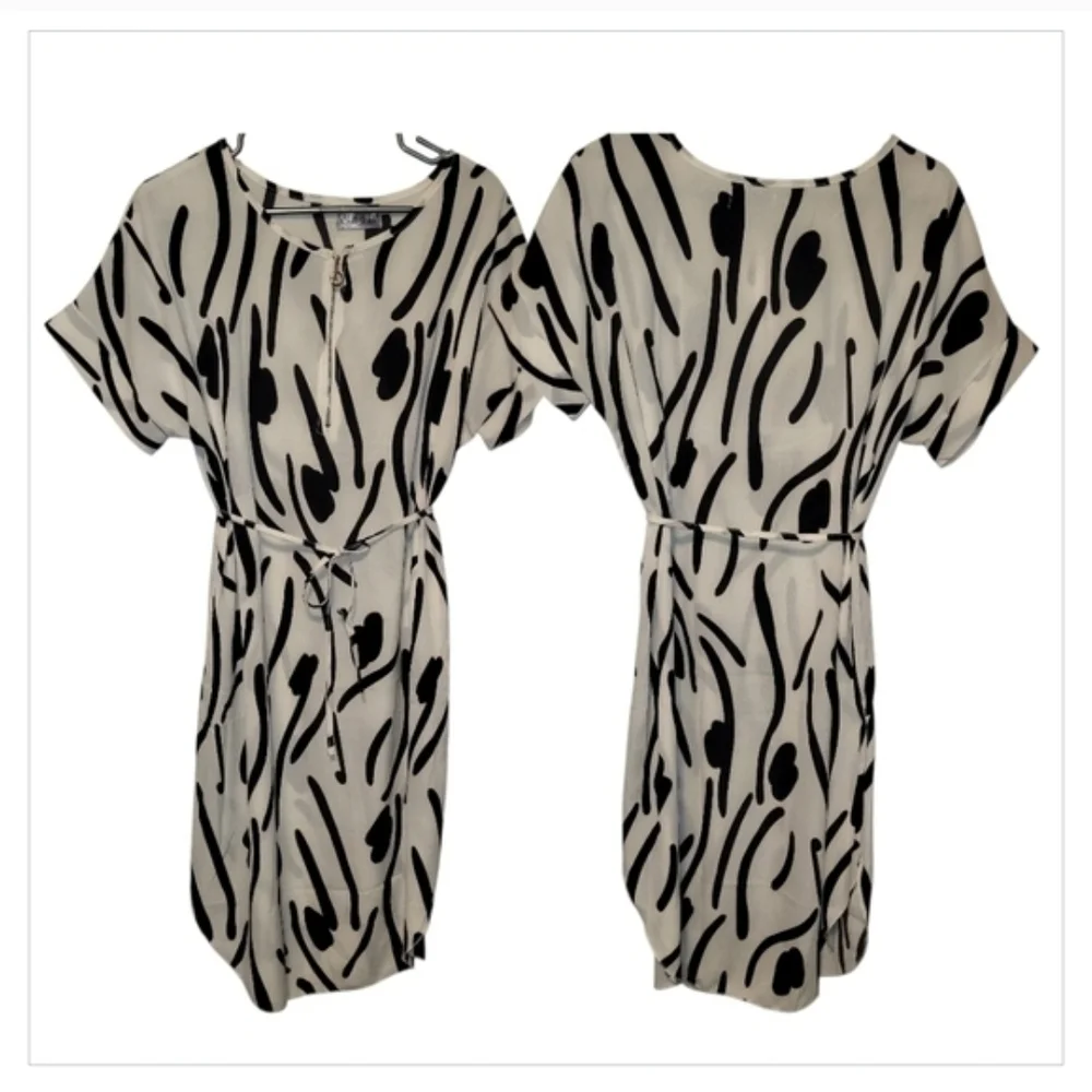 Cherie Bliss Abstract Black White Midi Dress Zip Front Office L - Picture 4 of 7